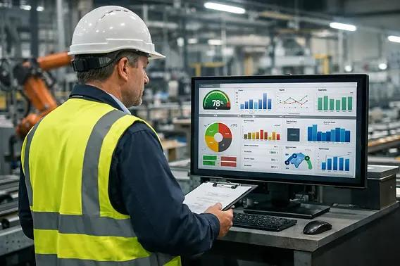 Safety leader reviewing the performance dashboard on a large screen